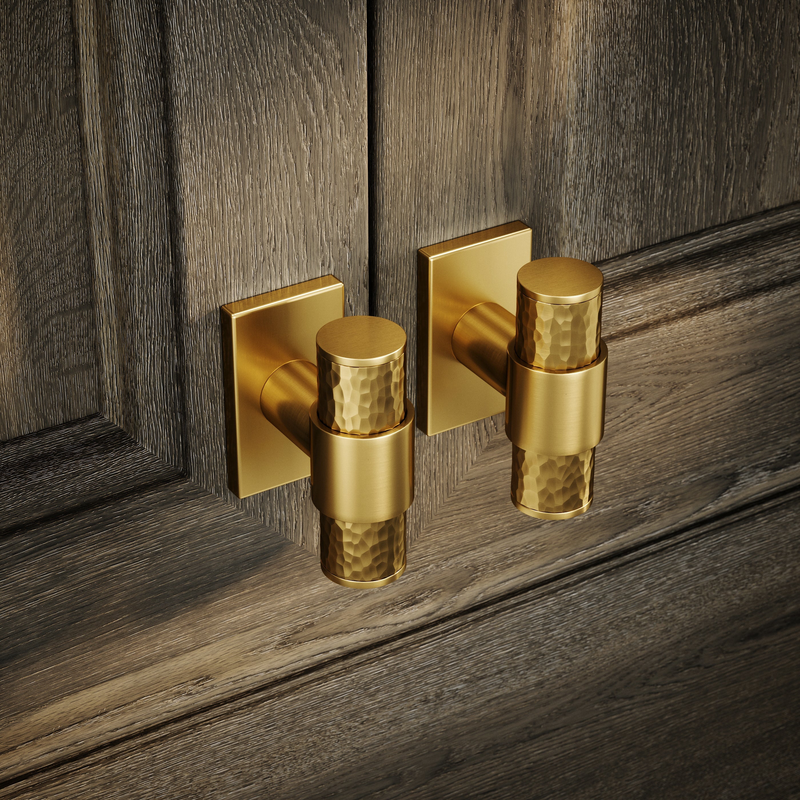 Chester T-Bar Handle | Brushed Gold, Hammered Design 0