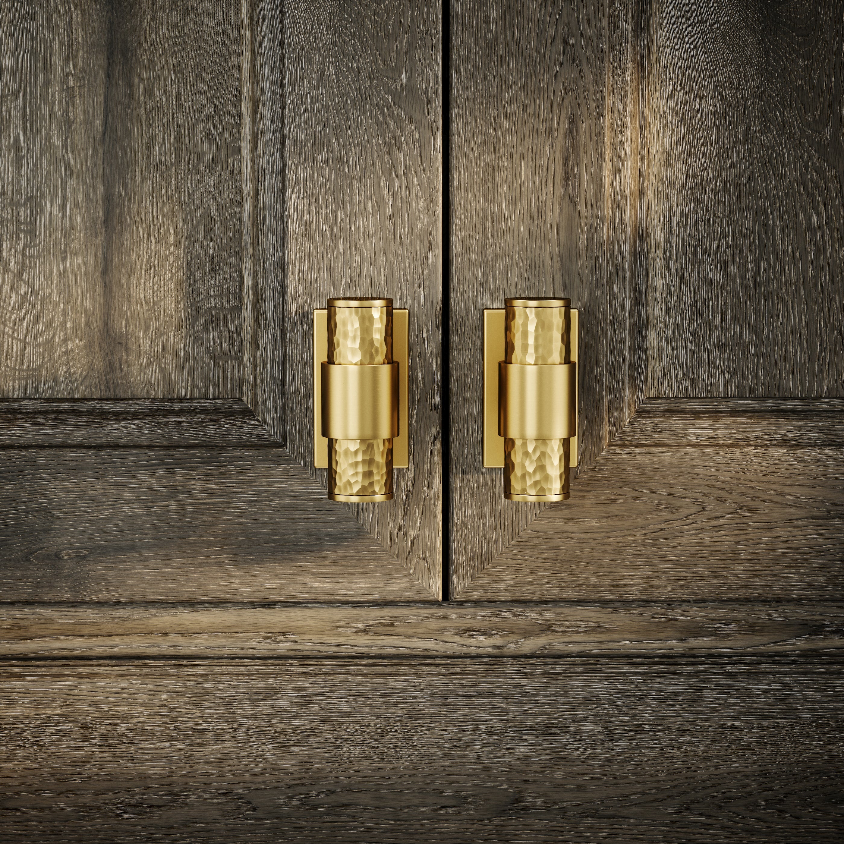 Chester T-Bar Handle | Brushed Gold, Hammered Design 1