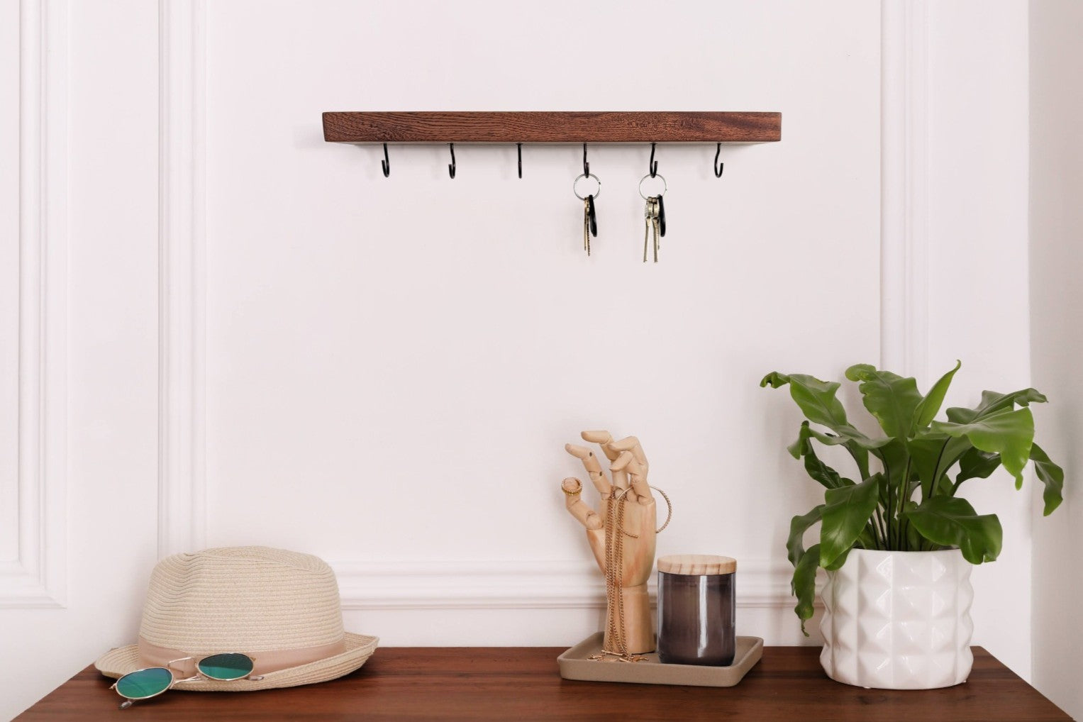 Maverick Key Holder | Elegant Mahogany Wall Shelf with 9 Key Hooks 1
