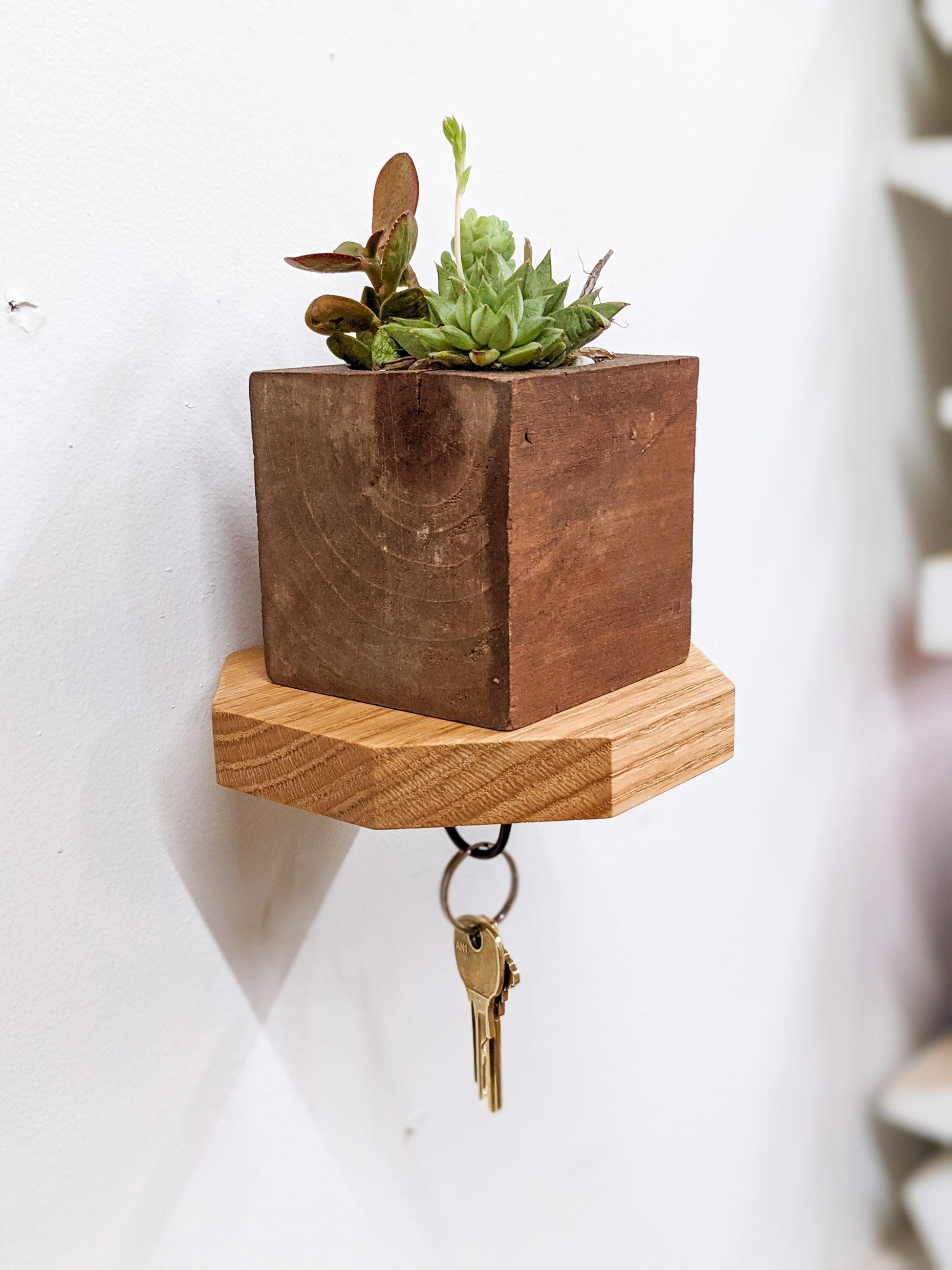 Maverick Octagon Shelf | Custom Mahogany with Key Hooks 4