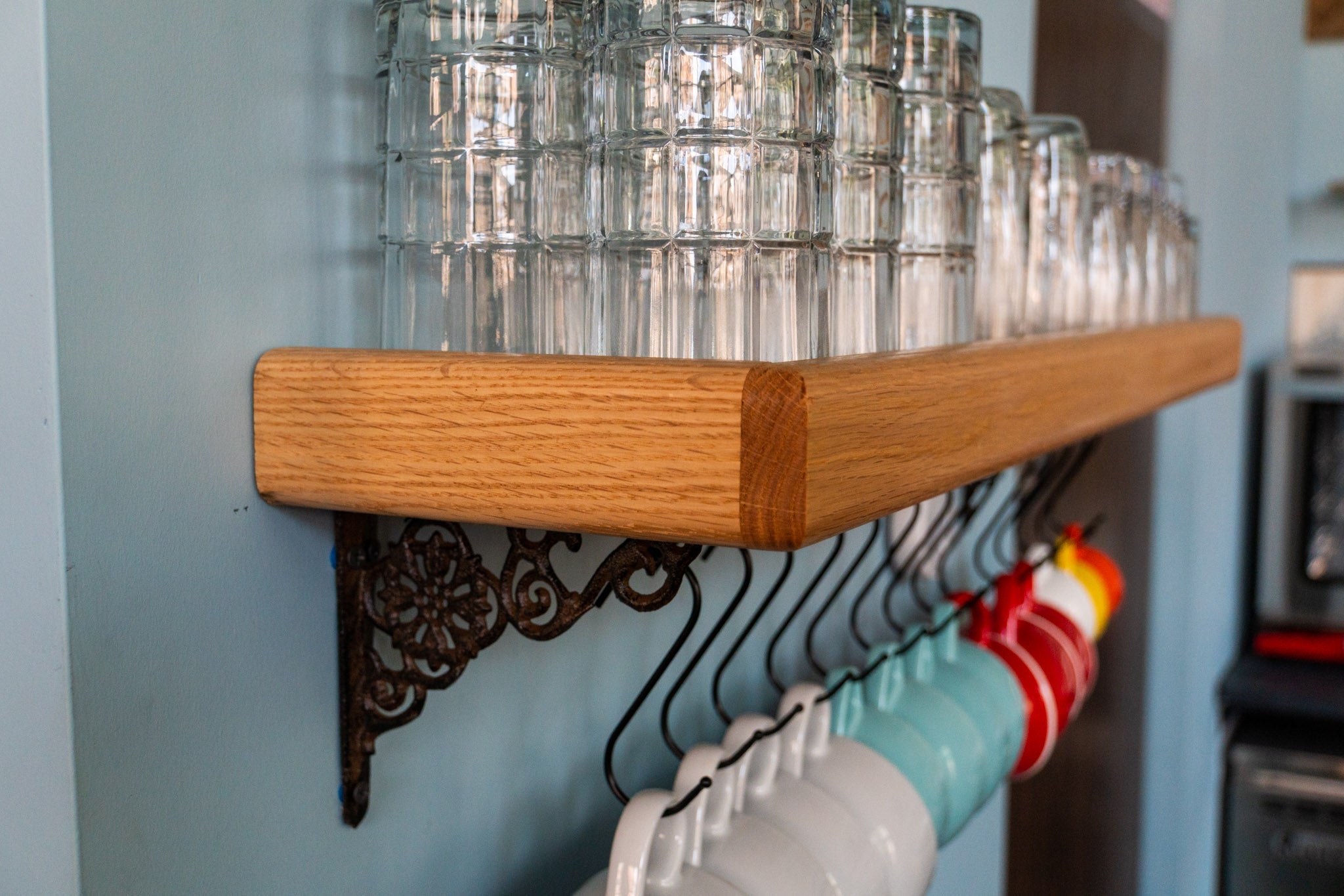 Moka Mug Shelf | Premium Oak Wood, Customizable Size 1