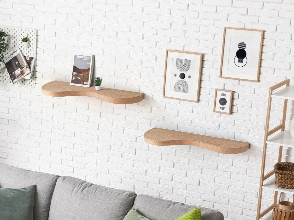 NookWood Double Curve Shelf | Solid Oak Floating Wall Shelf, Handcrafted Design 1