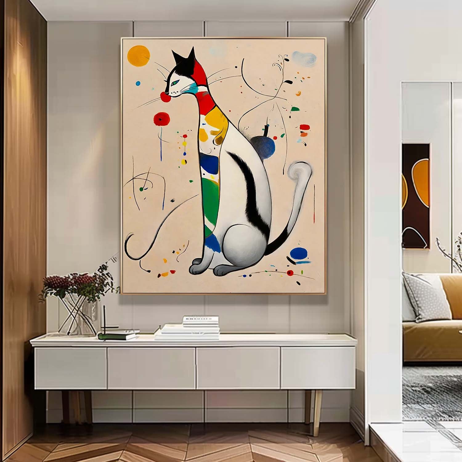 Sura Cat Painting | Vibrant Canvas Art, Handcrafted Oil and Acrylic on Linen 7