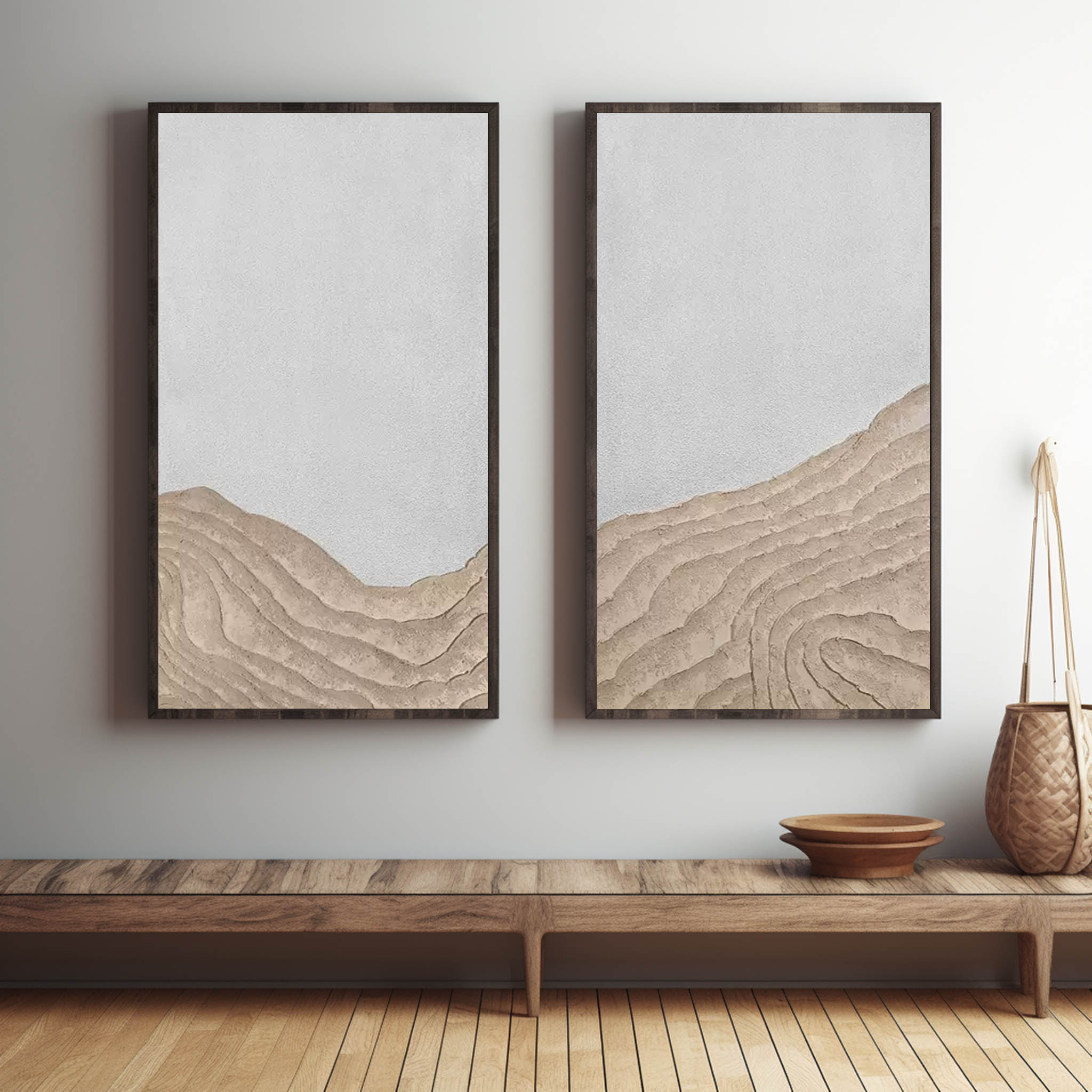 Wabi-Sabi Sea Relief Wall Art | Hand-Painted Canvas Prints, Unique Plaster Design 1