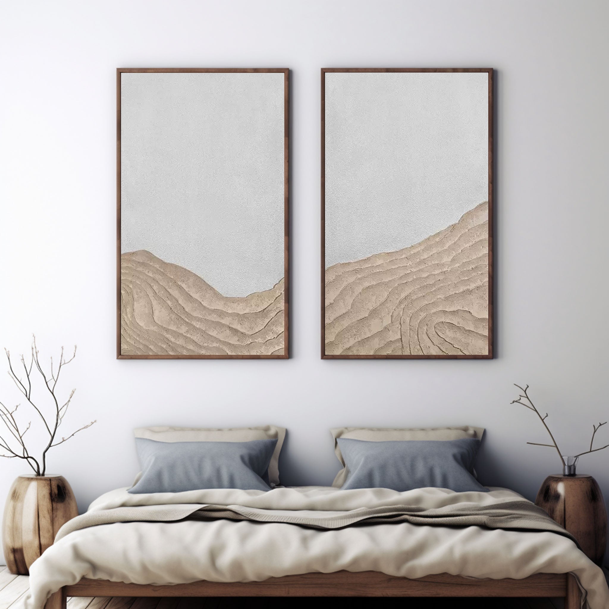 Wabi-Sabi Sea Relief Wall Art | Hand-Painted Canvas Prints, Unique Plaster Design 3