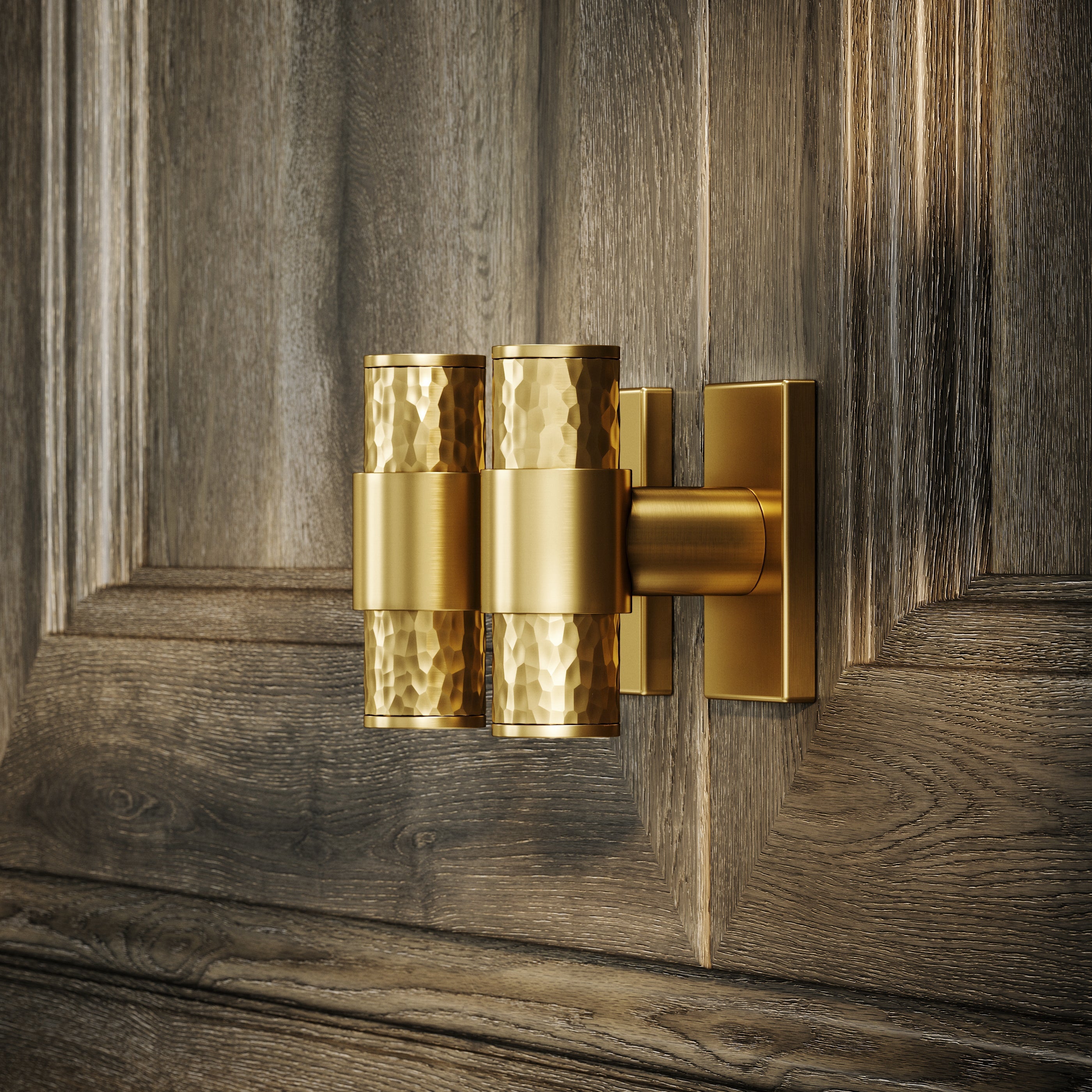 Chester T-Bar Handle | Brushed Gold, Hammered Design 3