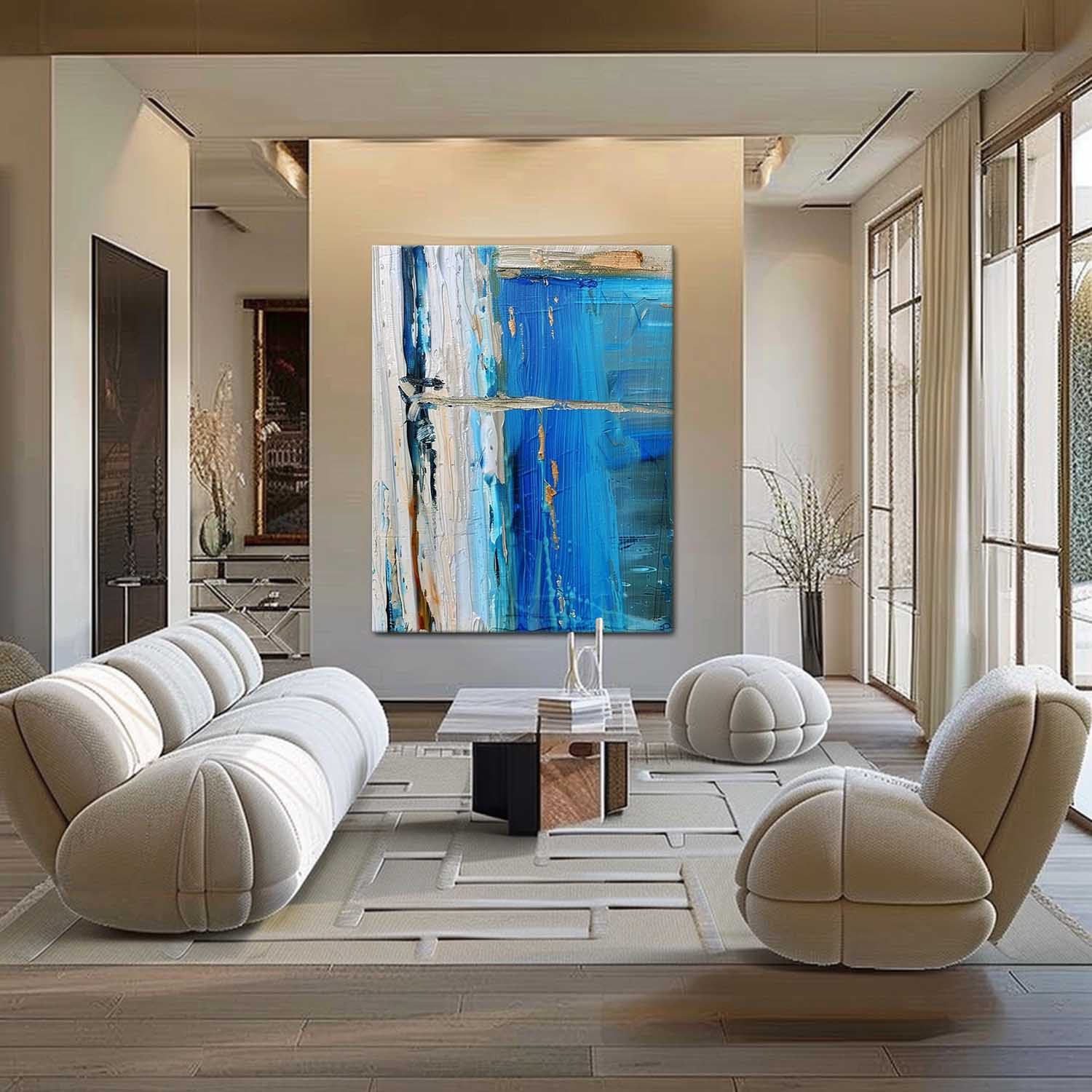 Cobalt Coastal Canvas Art | Hand-Painted Modern Abstract Print 0