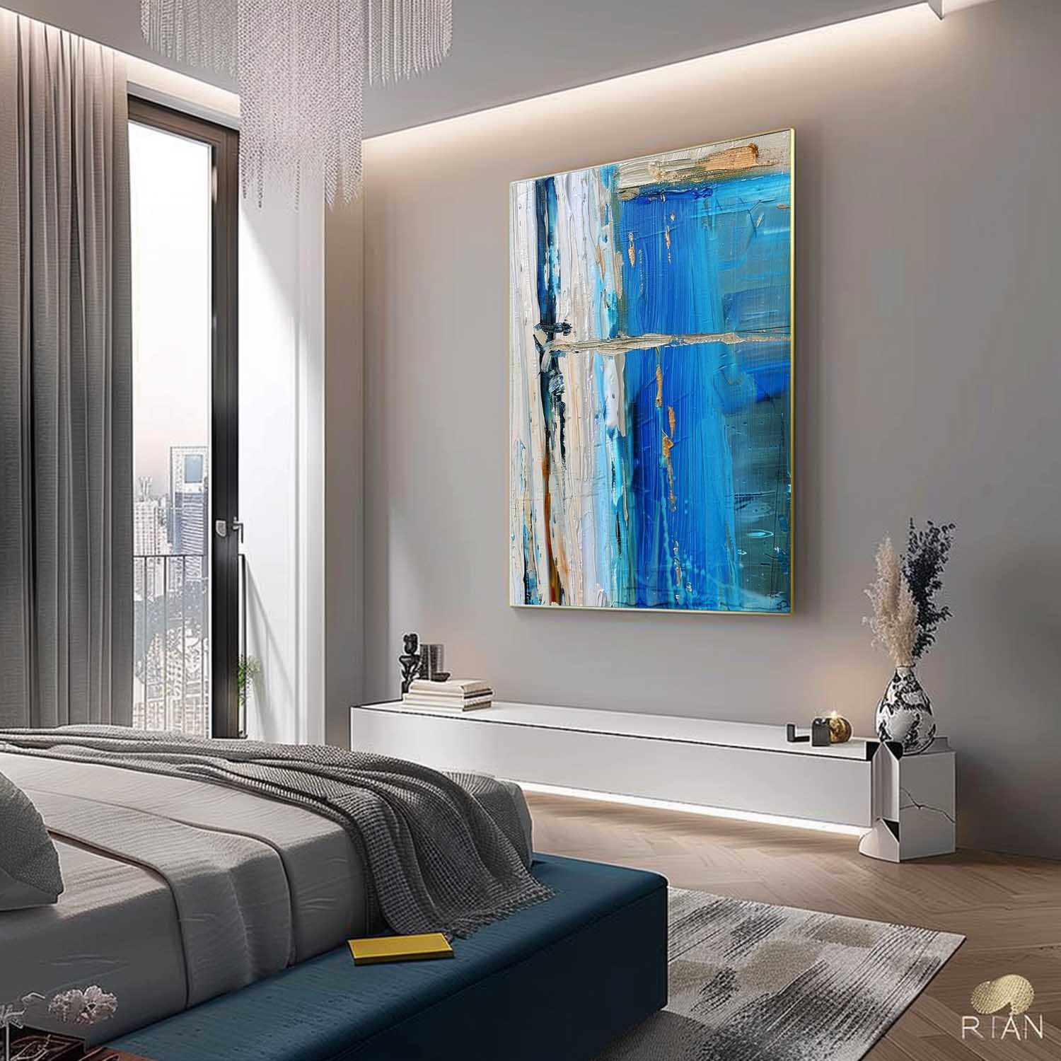 Cobalt Coastal Canvas Art | Hand-Painted Modern Abstract Print 4