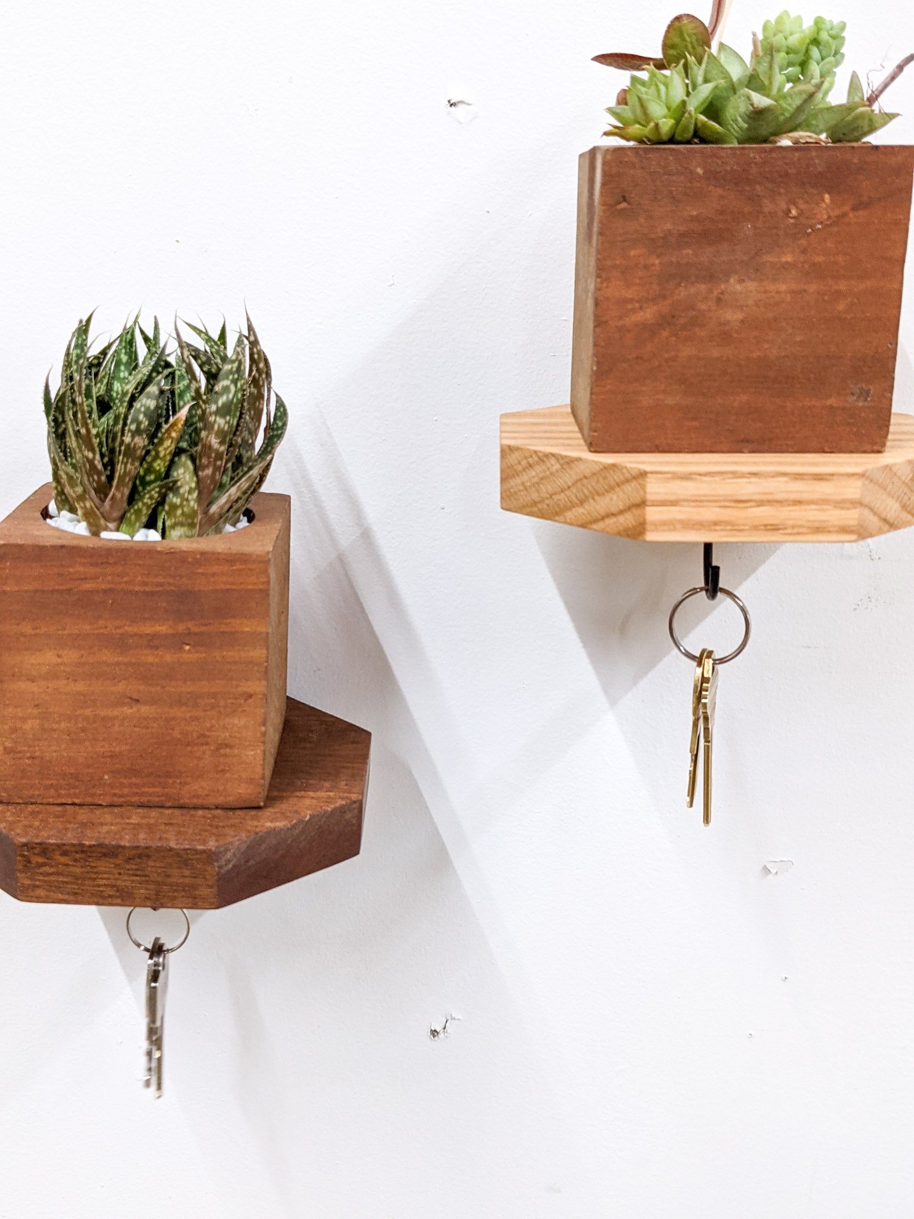 Maverick Octagon Shelf | Custom Mahogany with Key Hooks 3