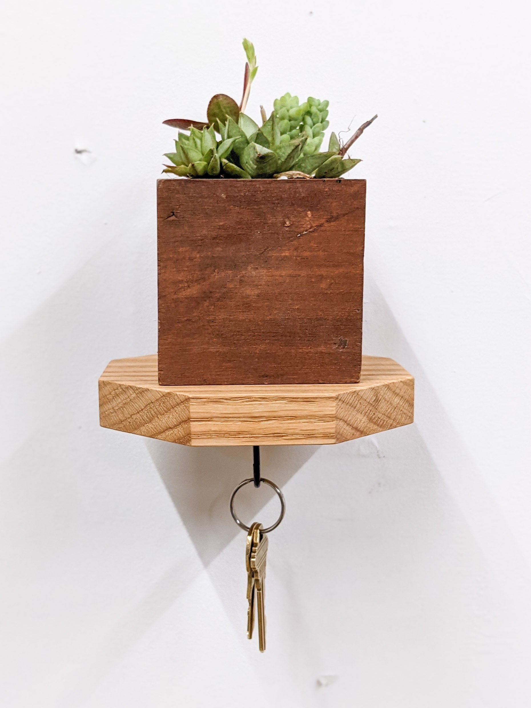 Maverick Octagon Shelf | Custom Mahogany with Key Hooks 7