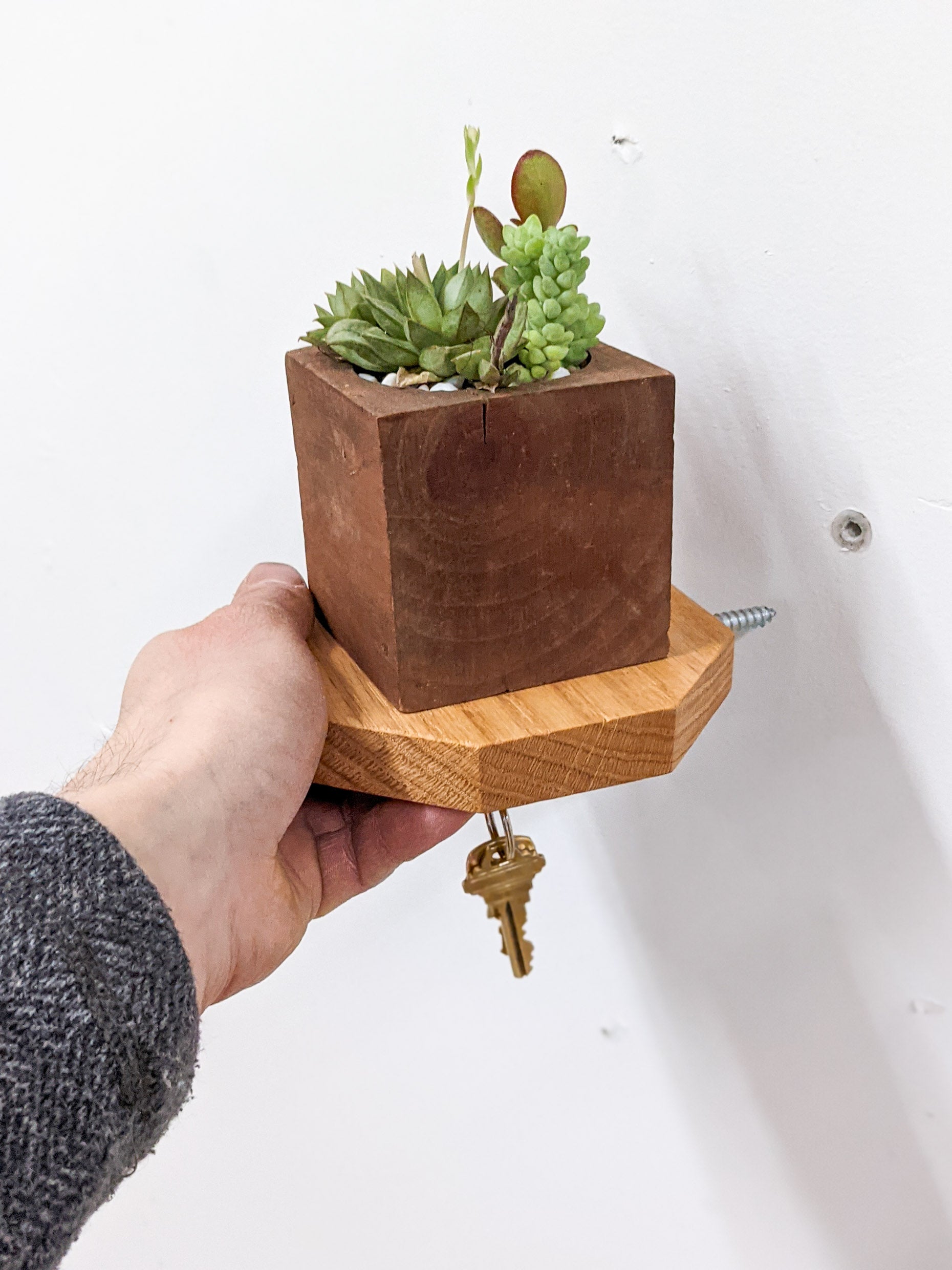 Maverick Octagon Shelf | Custom Mahogany with Key Hooks 8