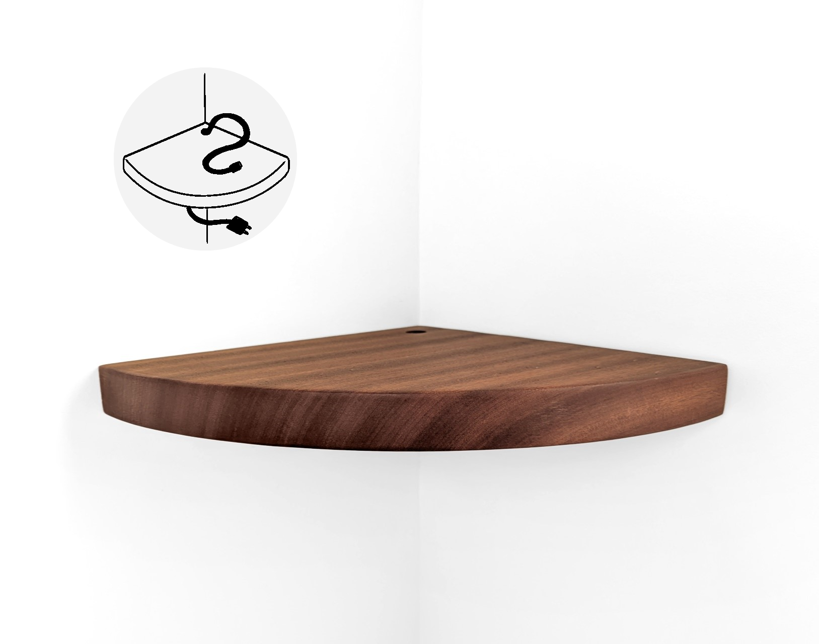 Nook Corner Shelf Unit | Solid Mahogany with Cord Hole 0