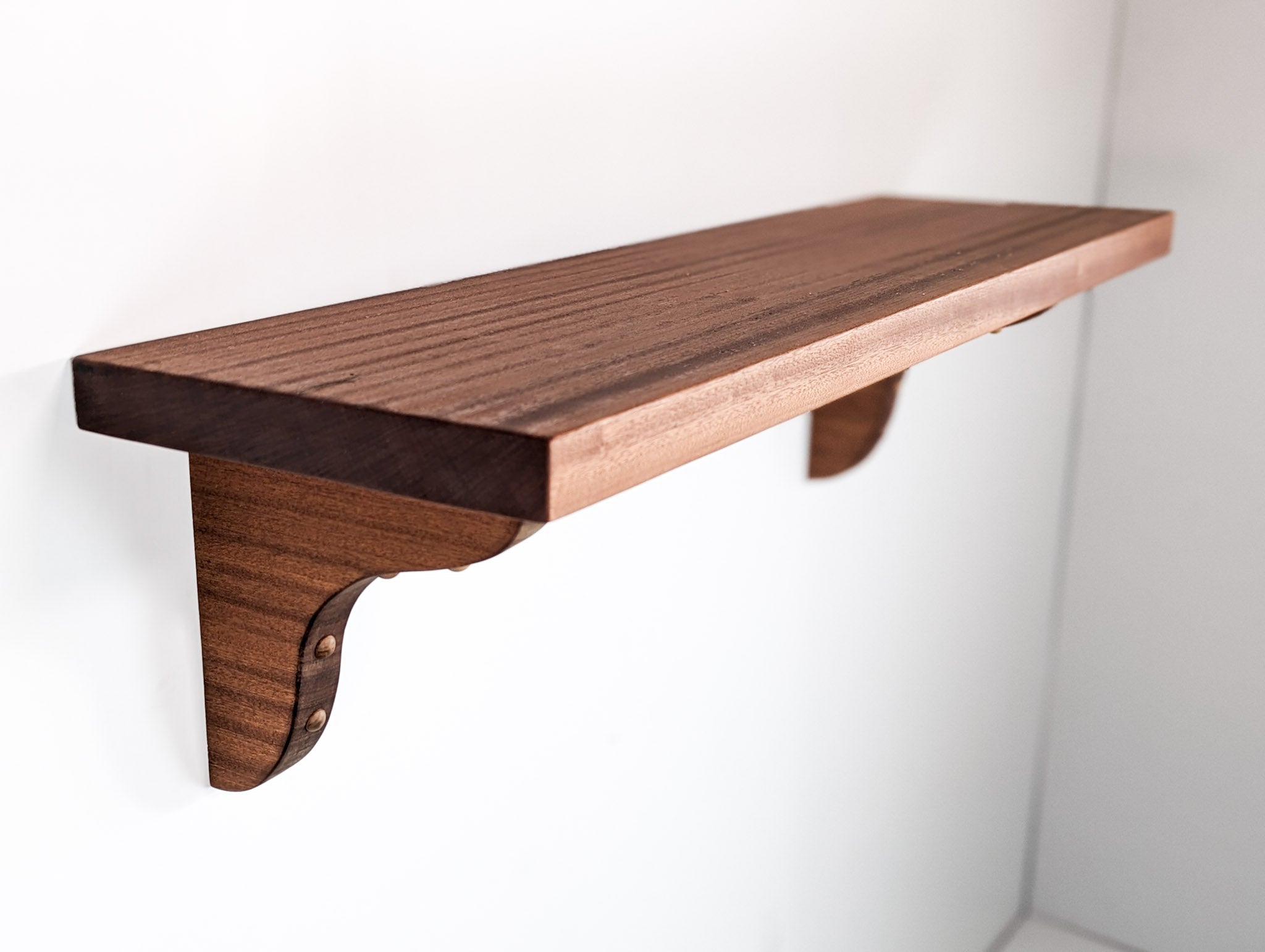 Nook Solid Wood Shelf | Handcrafted Rustic Design with Mahogany Brackets 1