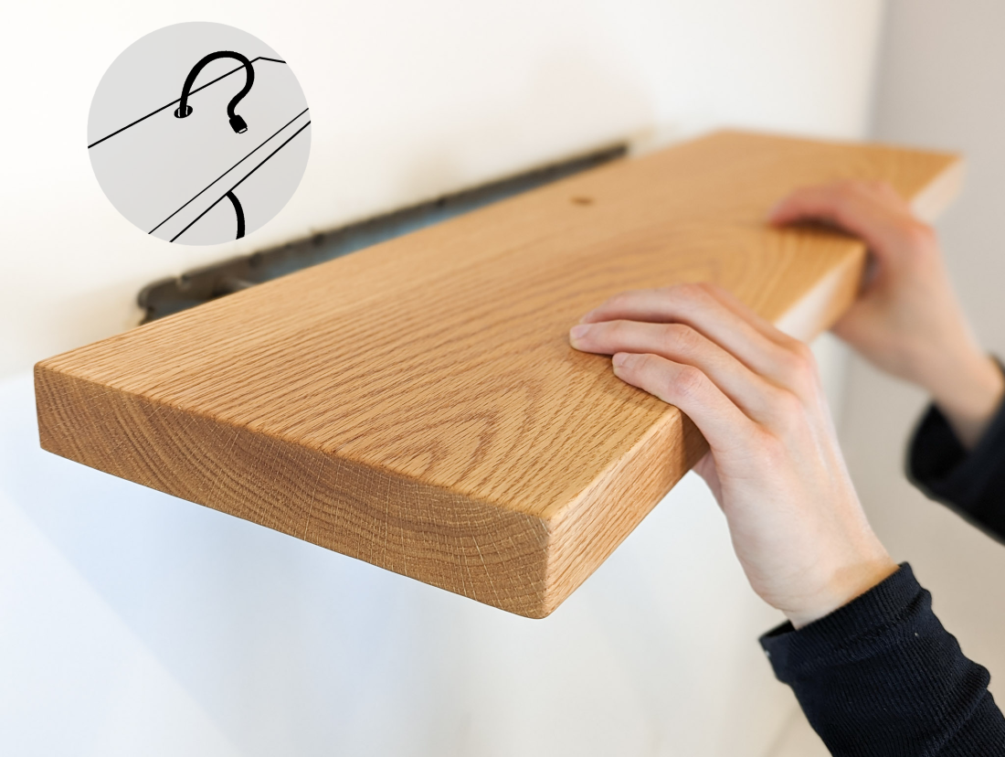 Oaken Floating Shelf | Handcrafted Oak with Grommet Hole for Cable Management 0