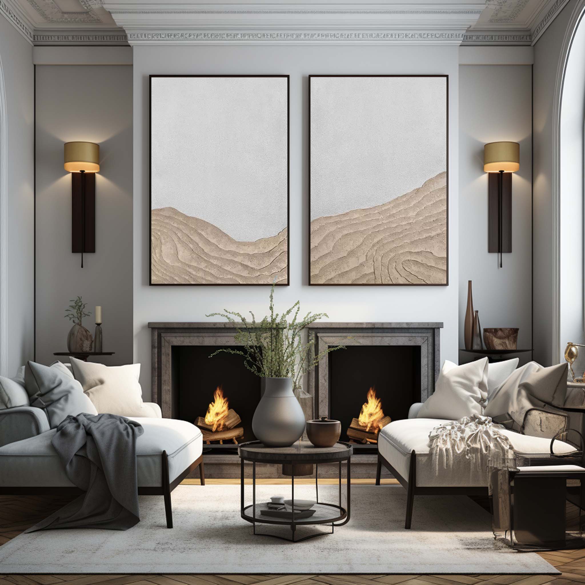 Wabi-Sabi Sea Relief Wall Art | Hand-Painted Canvas Prints, Unique Plaster Design 2