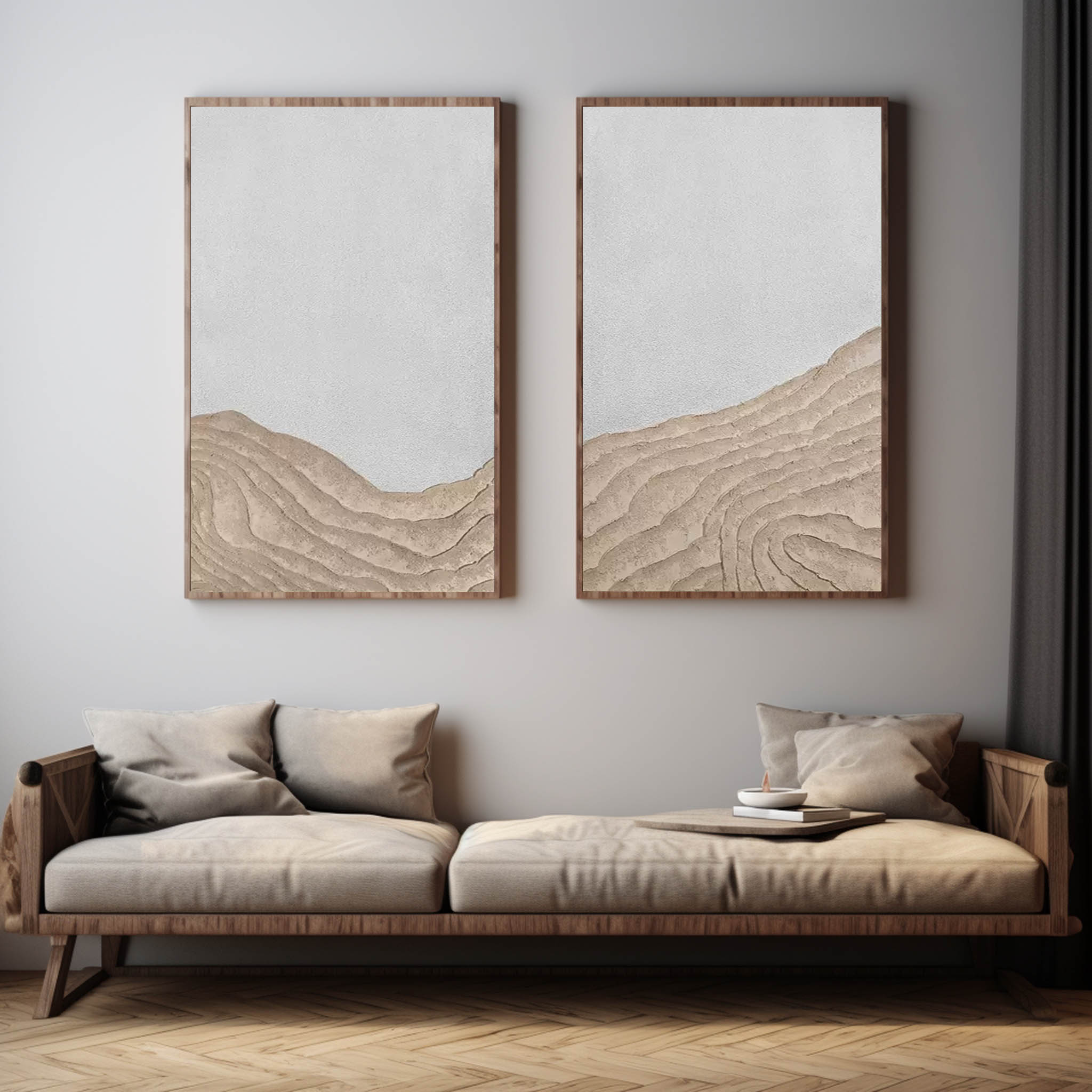 Wabi-Sabi Sea Relief Wall Art | Hand-Painted Canvas Prints, Unique Plaster Design 4