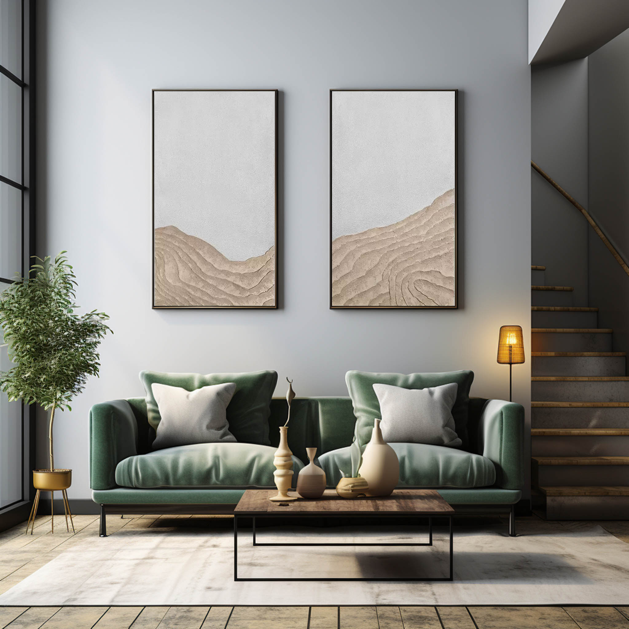 Wabi-Sabi Sea Relief Wall Art | Hand-Painted Canvas Prints, Unique Plaster Design 5
