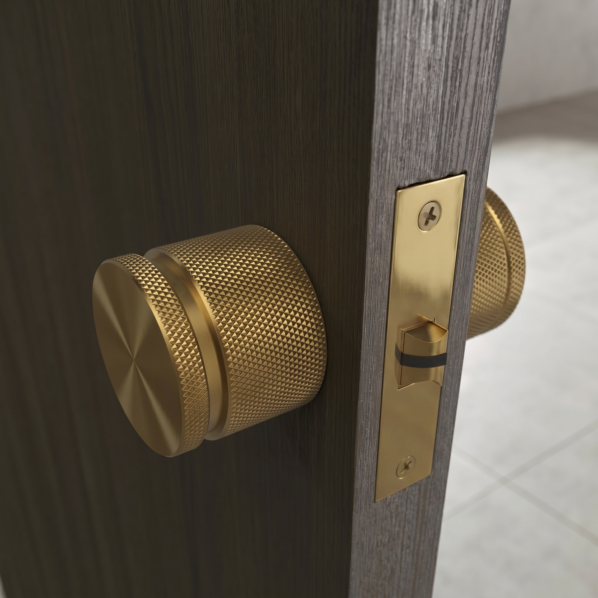 Sleek Spectre Door Handle | Brushed Gold, Knurled Design for Internal Doors 2